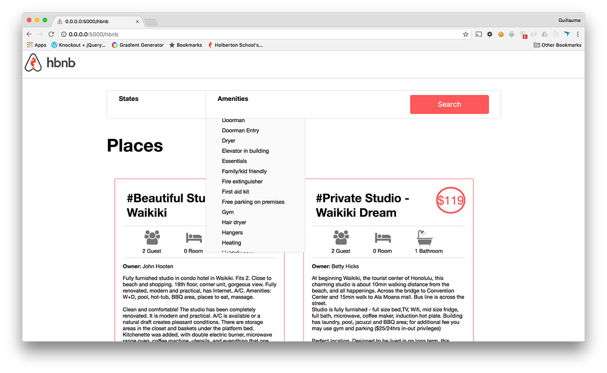 airbnbClone Amenities