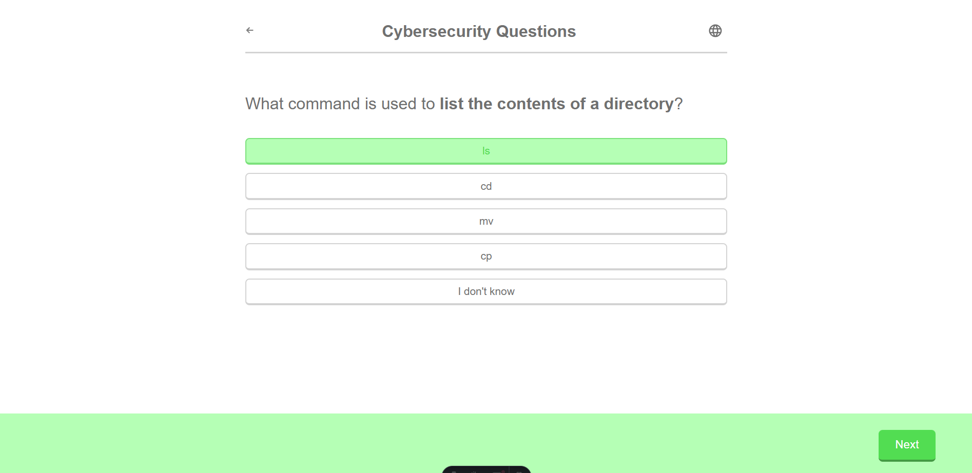Content quiz question view